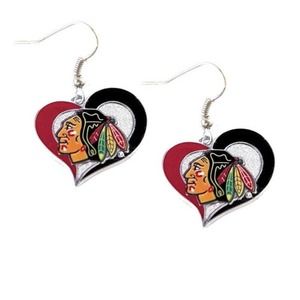 Chicago Blackhawks Swirl Heart Earring NHL Dangle Logo Charm Gift Aminco New